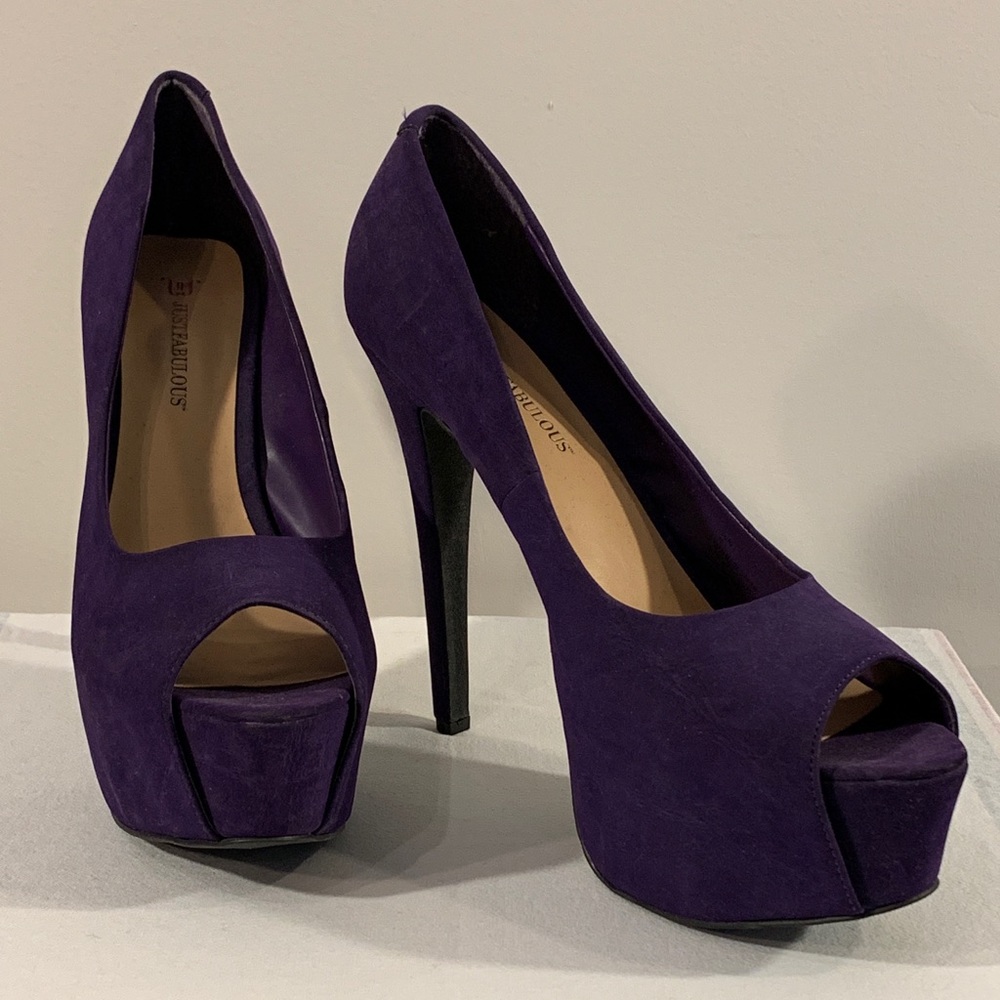 JustFab Purple Suede Peep Toe Heels